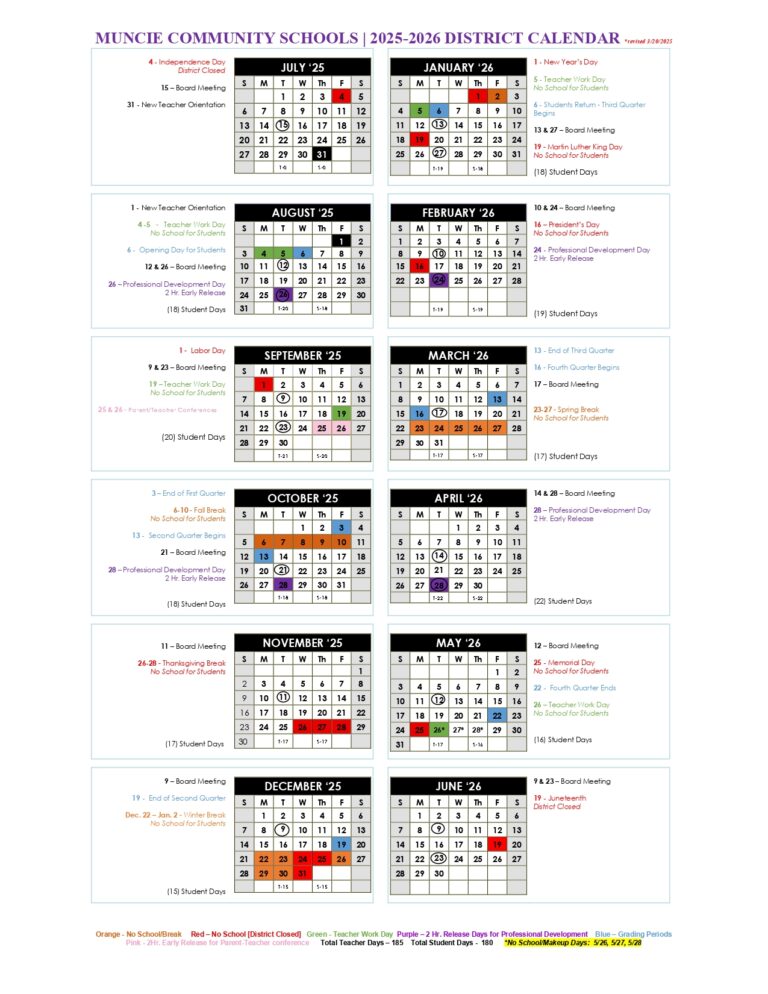 Muncie Community Schools Calendar 25 26 Revised PDF EduCounty