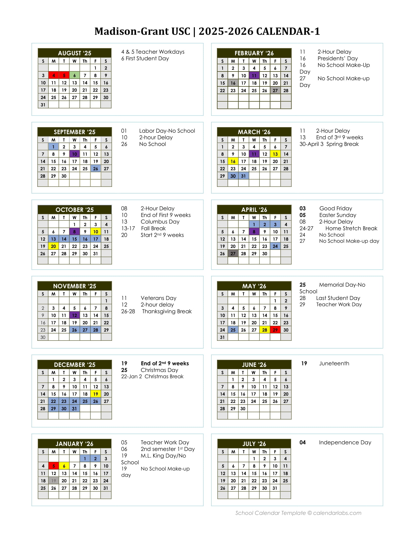 MadisonGrant United School Corporation Calendar 2526 Revised [PDF