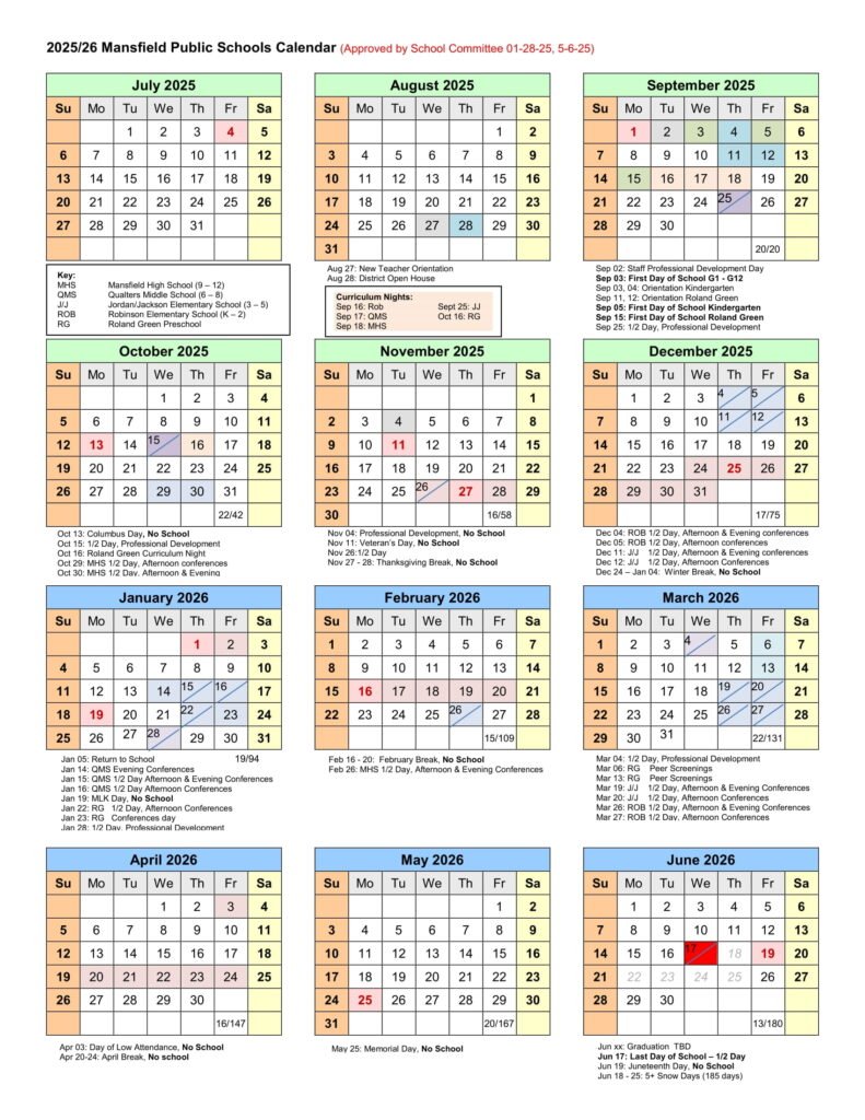Mansfield Public Schools CALENDAR