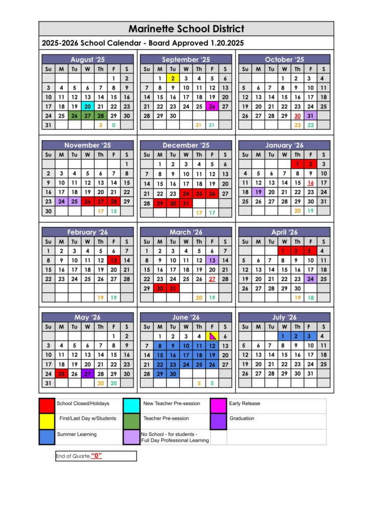 Marinette School District CALENDAR