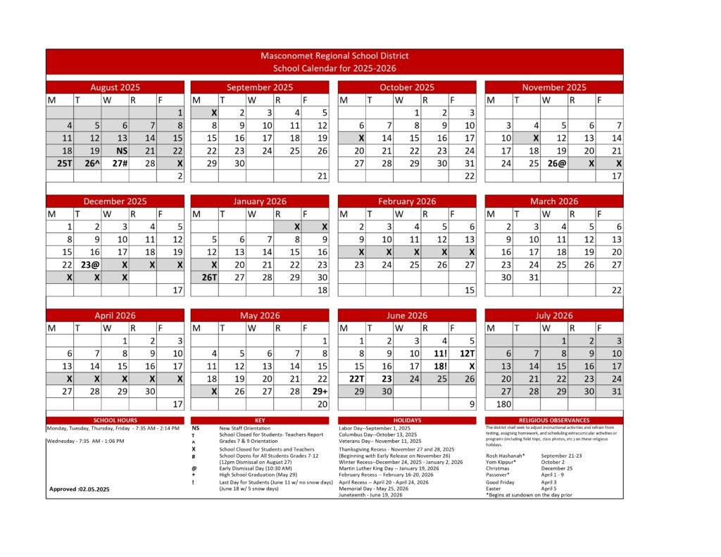 Masconomet Regional School District Calendar