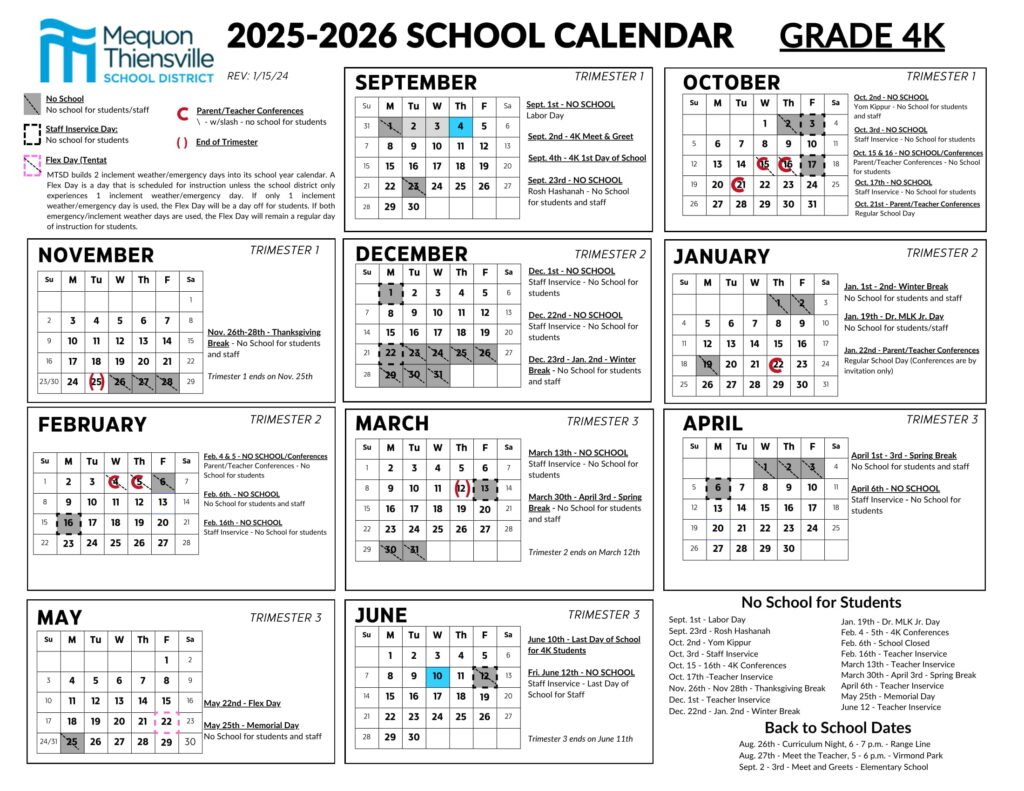 Mequon Thiensville School district calendar
