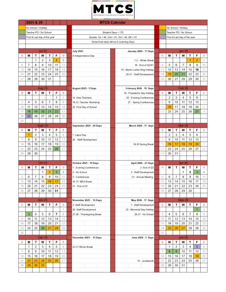 MTCS CALENDAR