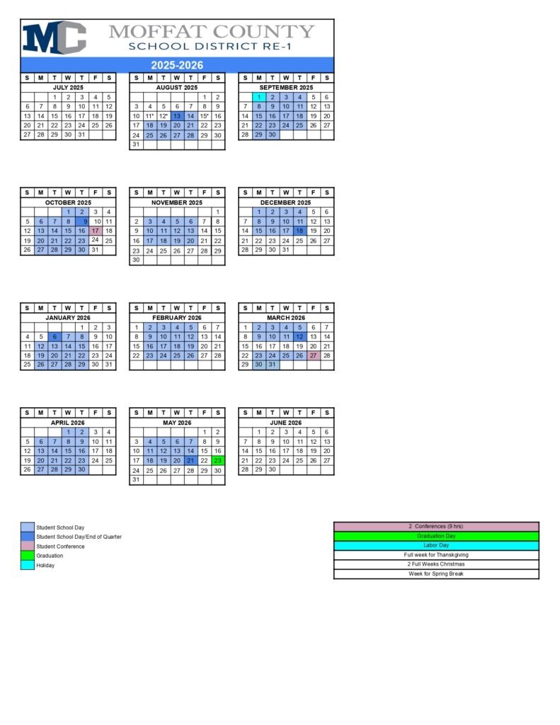 MOFFAT COUNTY SCHOOL CALENDAR