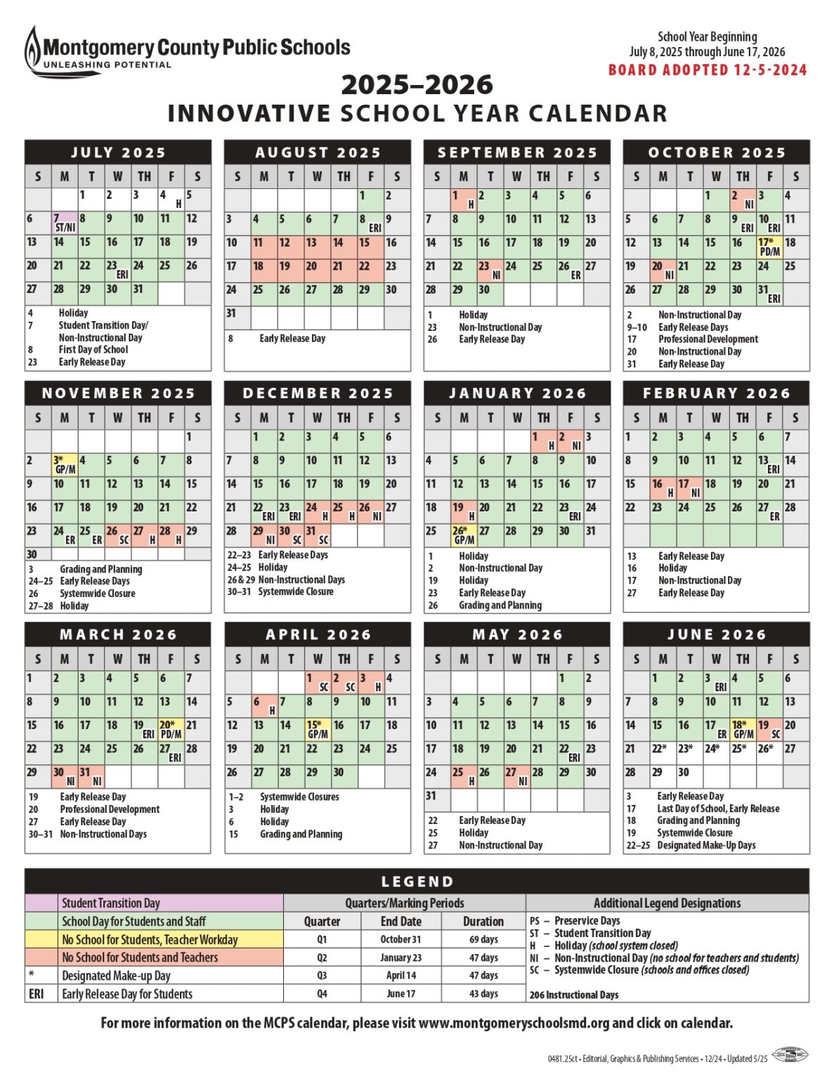 Montgomery County Public Schools Calendar 2526 Revised [pdf] EduCounty