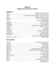 Morgan county school district calendar