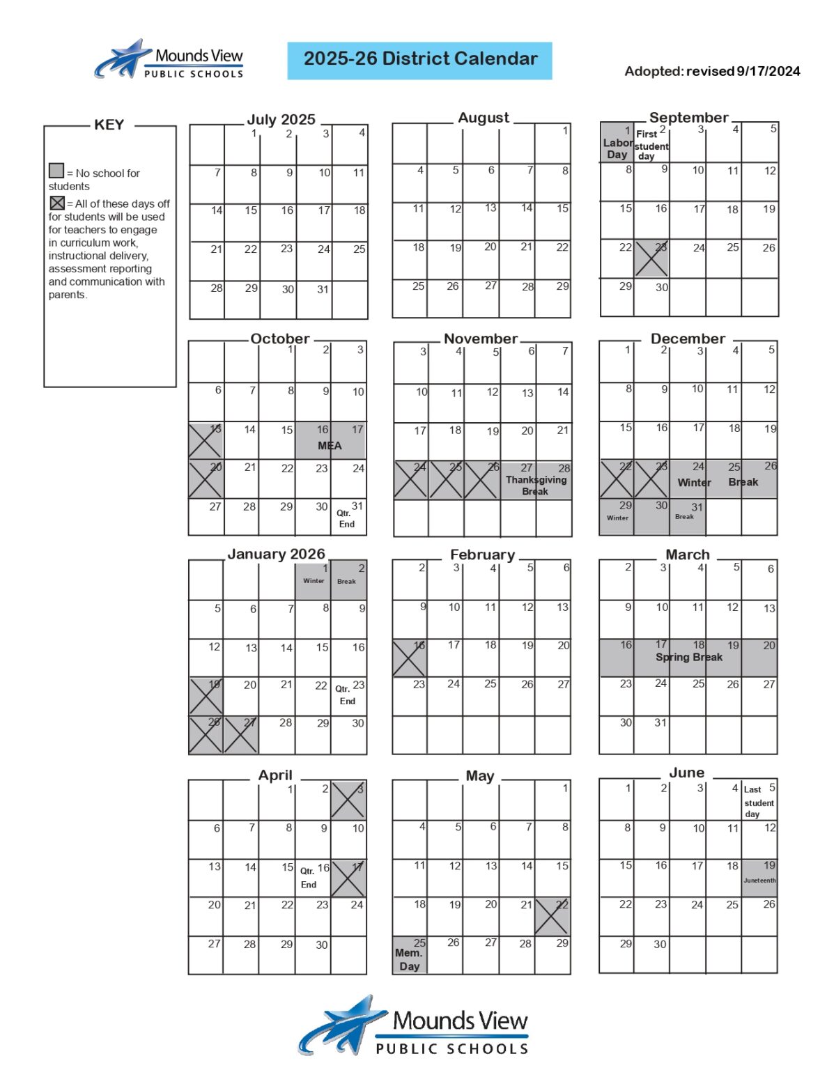 Mounds View Public Schools MN Calendar 2526 Revised [PDF] EduCounty
