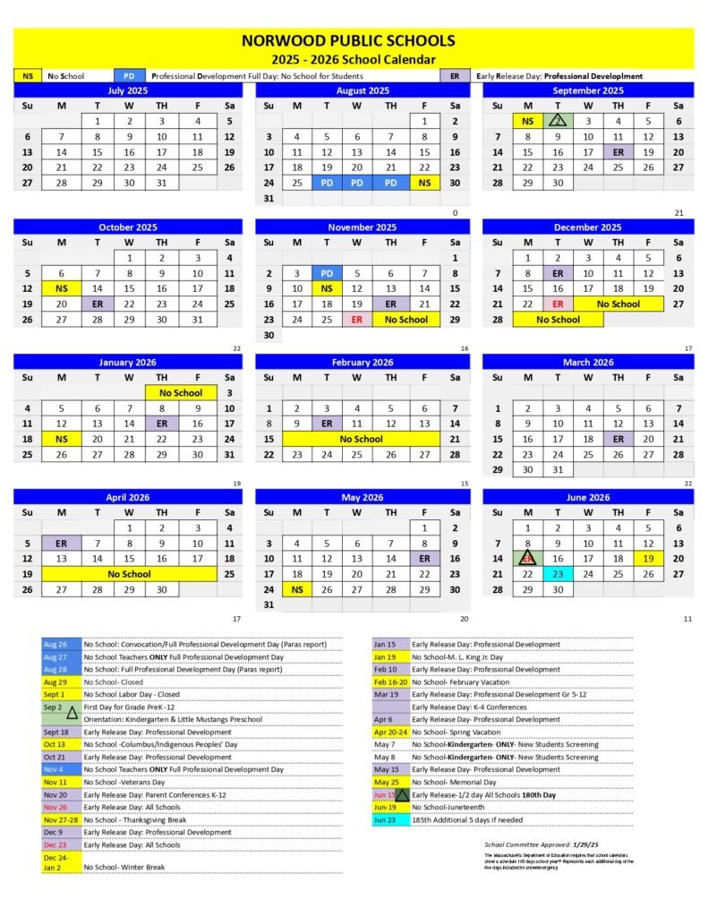 NORWOOD PUBLIC SCHOOLS CALENDAR