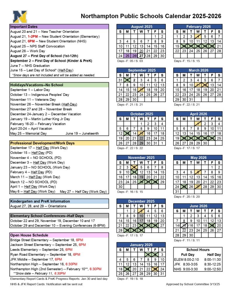 Northampton Public Schools CALENDAR