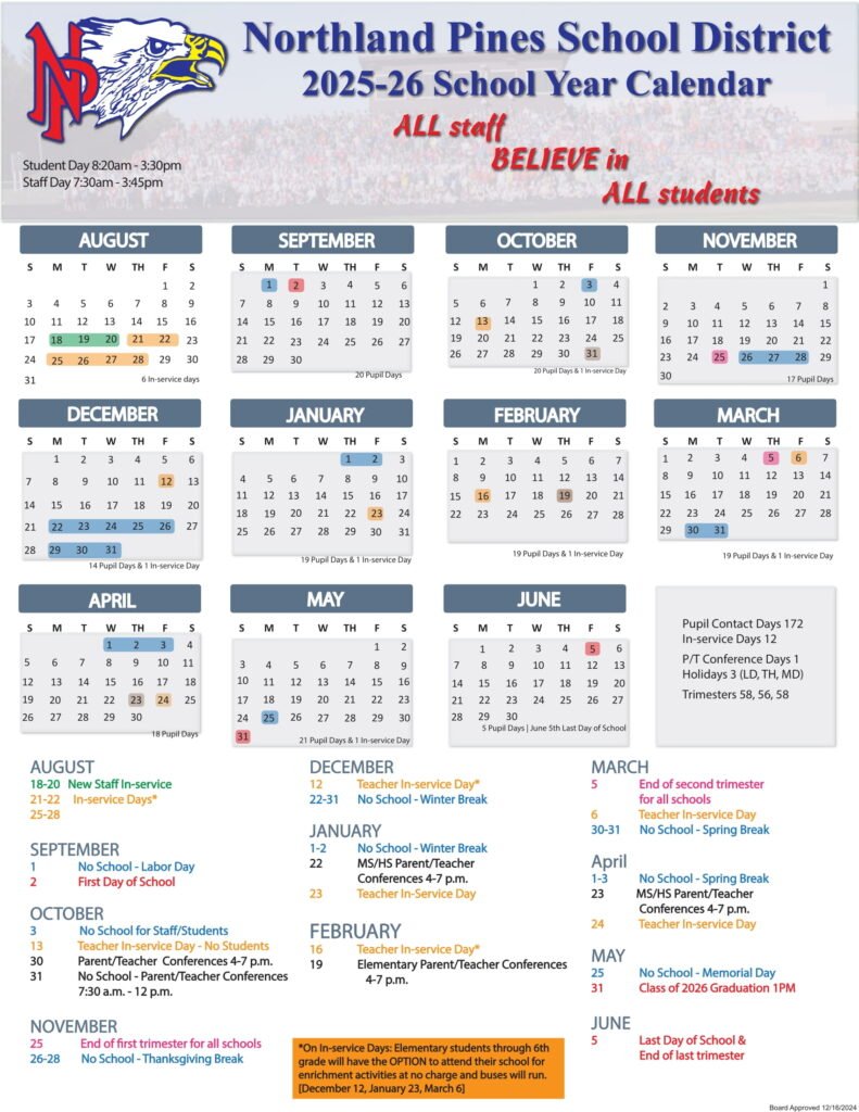 Northland Pines School District (1) calendar