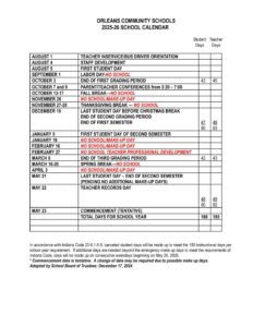 ORLEANS COMMUNITY SCHOOLS calendar