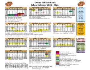 Oxford Public Schools calendar