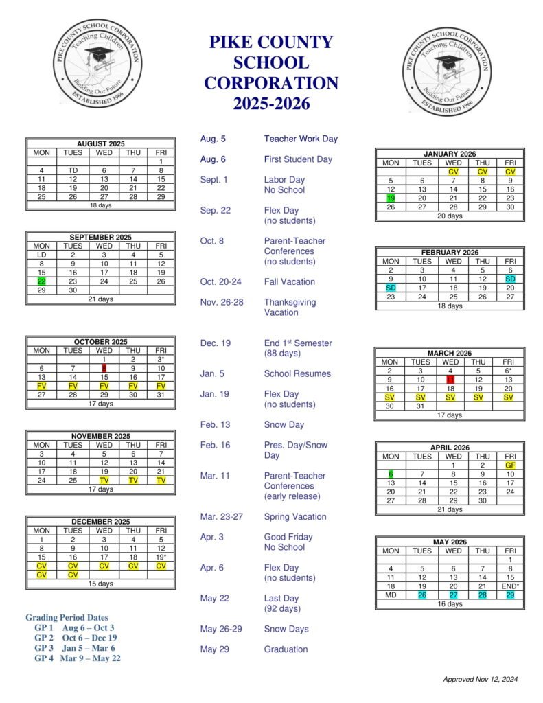 PIKE COUNTY SCHOOL CORPORATION CALENDAR