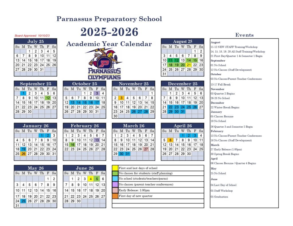 PARNASSIS PREPARATORY SCHOOL CALENDAR
