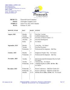 Plymouth County Schools calendar