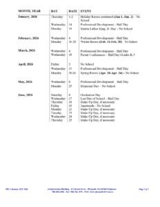 Plymouth County Schools calendar