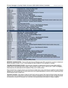 PGCPS CALENDAR