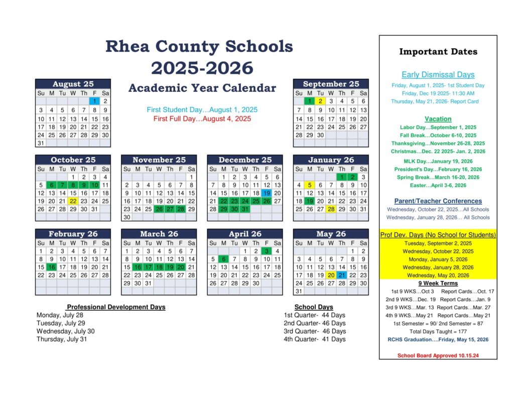 rhea county school district calendar
