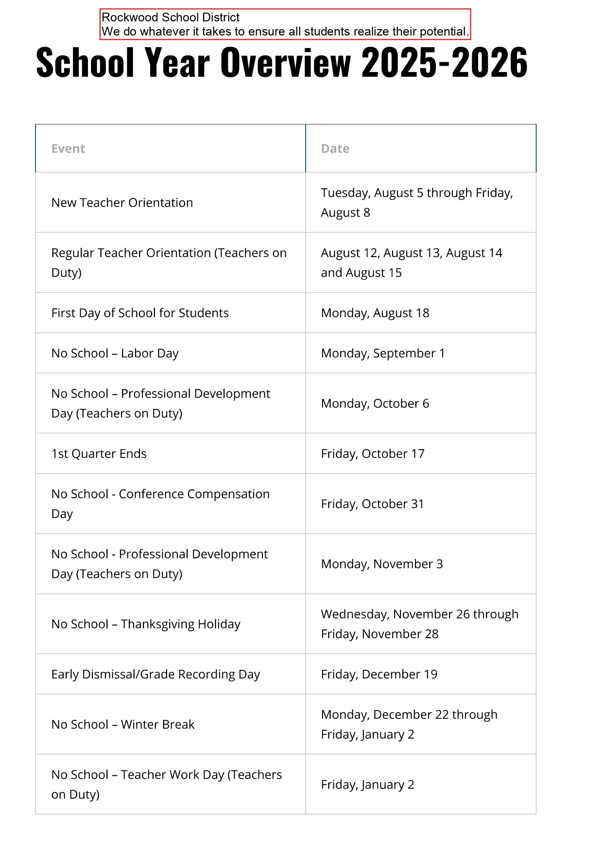 ROCKWOOD SCHOOL DISTRICT CALENDAR 25 26 Revised PDF EduCounty rockwood-school-district-calendar-25-26-revised-pdf-educounty