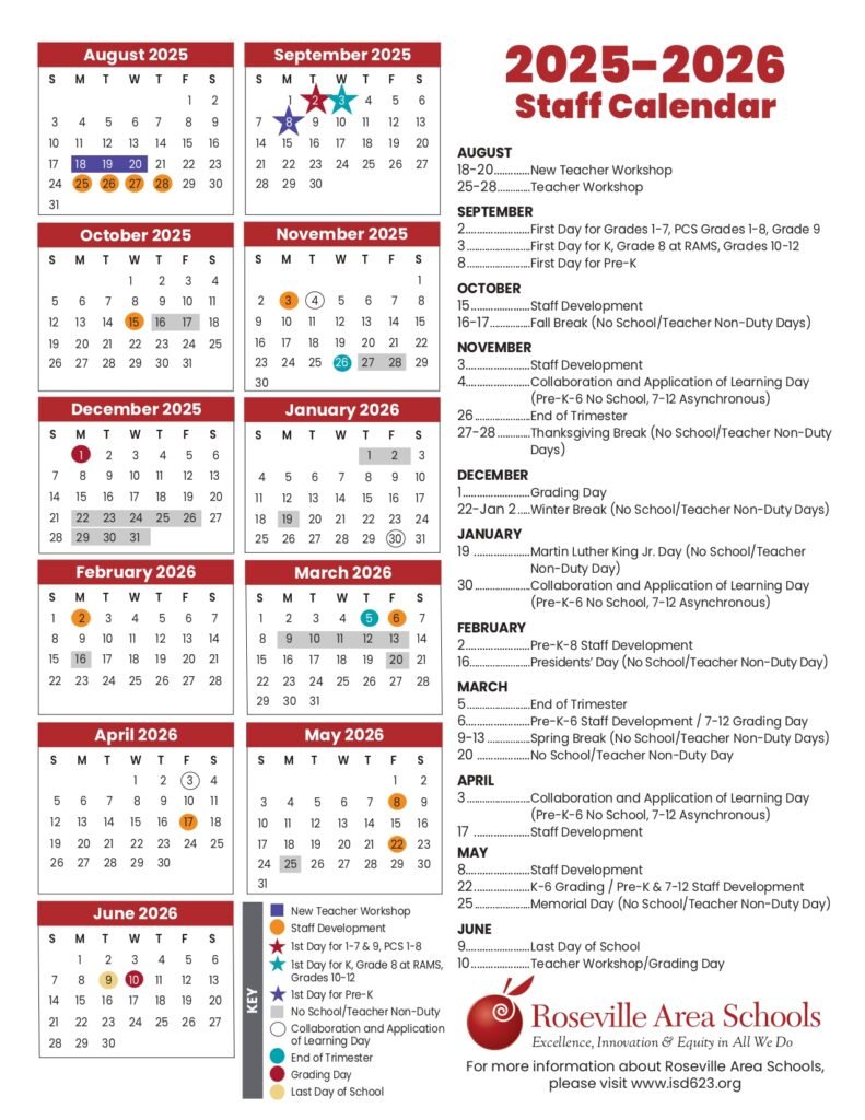 roseville area schools calendar