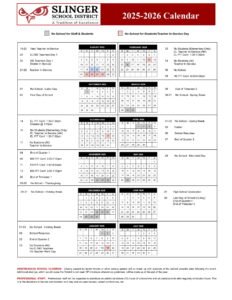 SLINGER SCHOOL DISTRICT calendar
