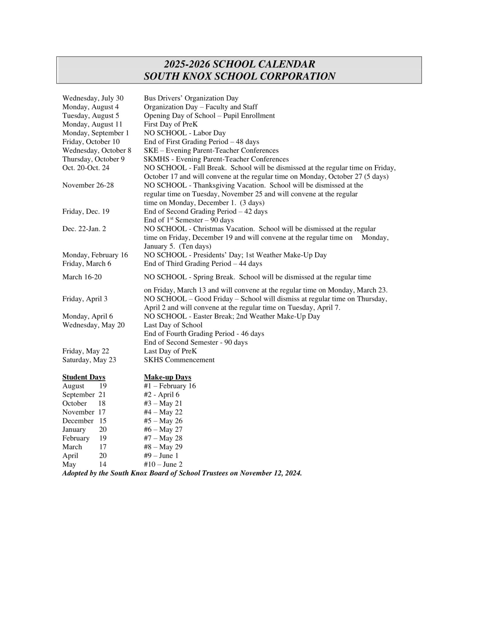 South Knox School Corporation Calendar 25 26 Revised PDF EduCounty south-knox-school-corporation-calendar-25-26-revised-pdf-educounty