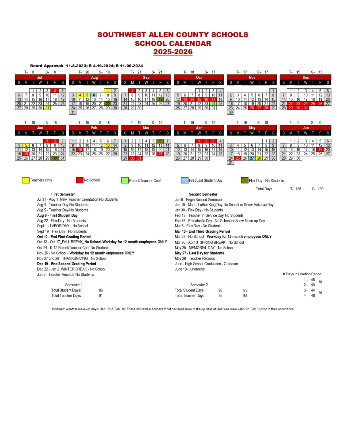 Southwest Allen County Schools Calendar 2526 Revised [pdf] EduCounty