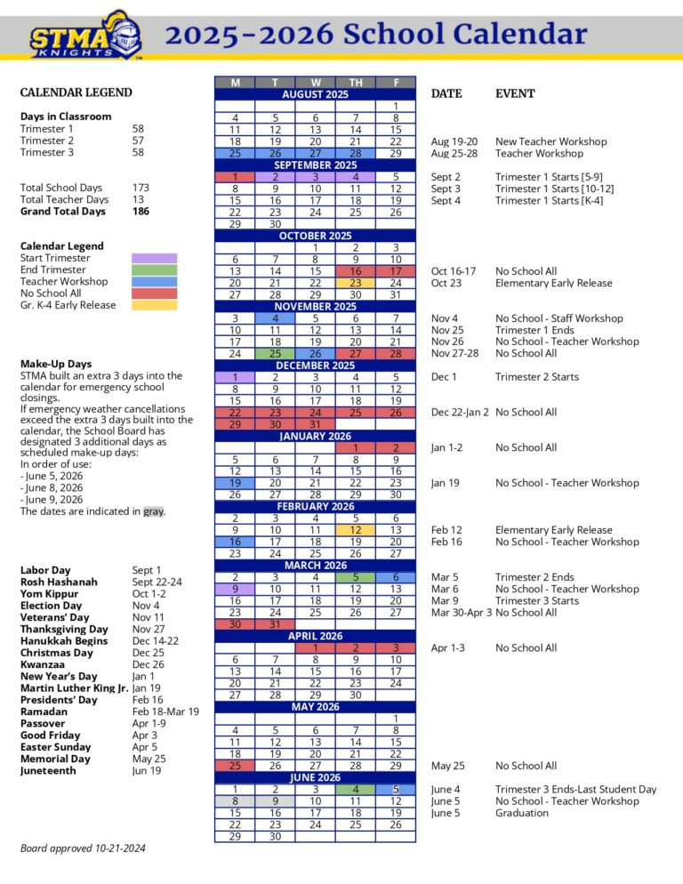 STMA St. Micheal Albertville School Calendar 25-26 Revised [PDF