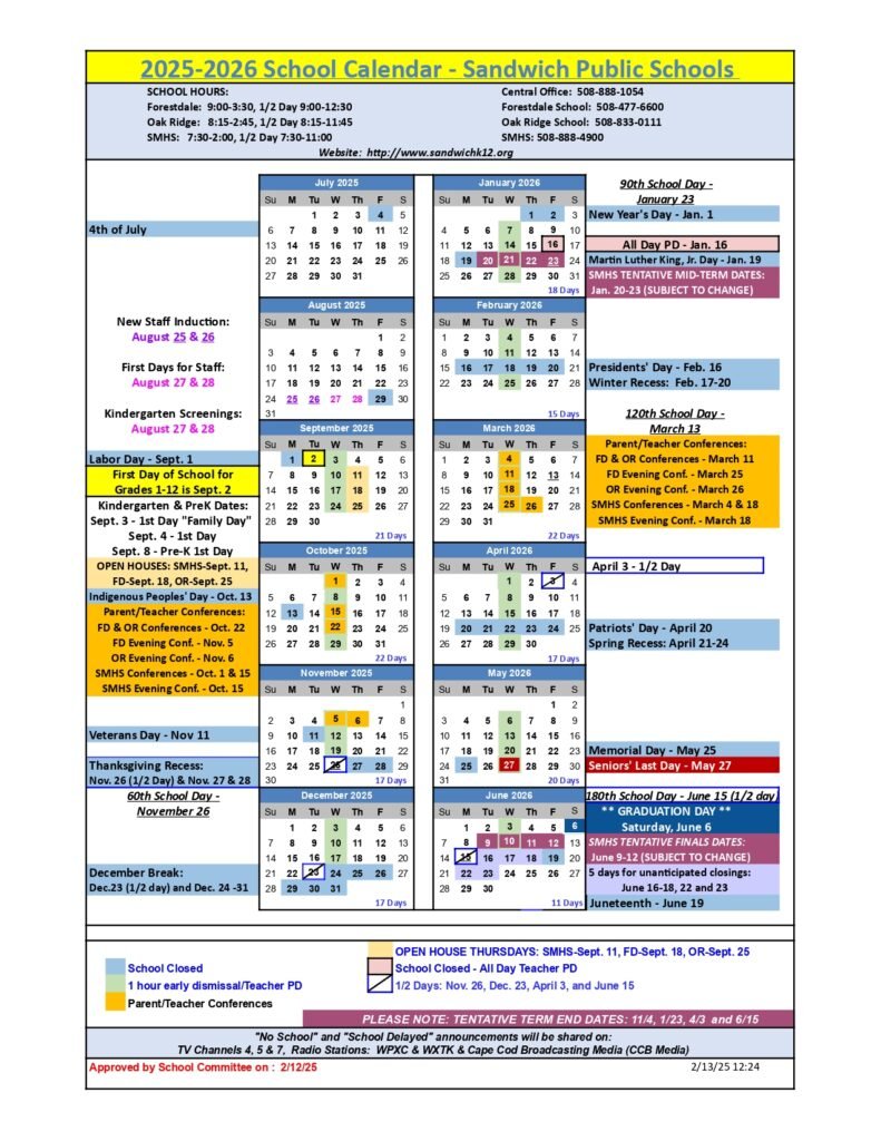 sandwich public schools calendar