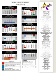 SCHOOL DISTRICT OF ASHLAND CALENDAR