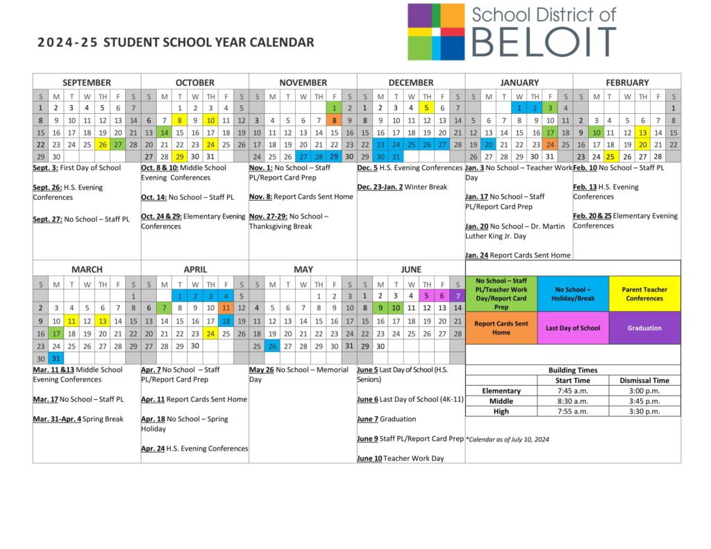 School District of BELOIT (1) calendar