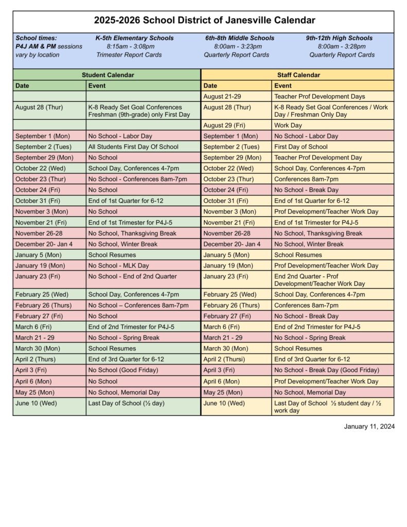 school district of janeville calendar