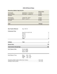 School District of Waukesha calendar