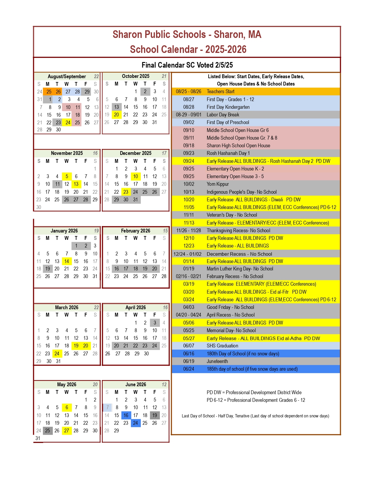 Sharon Public Schools Calendar 25 26 Revised pdf EduCounty