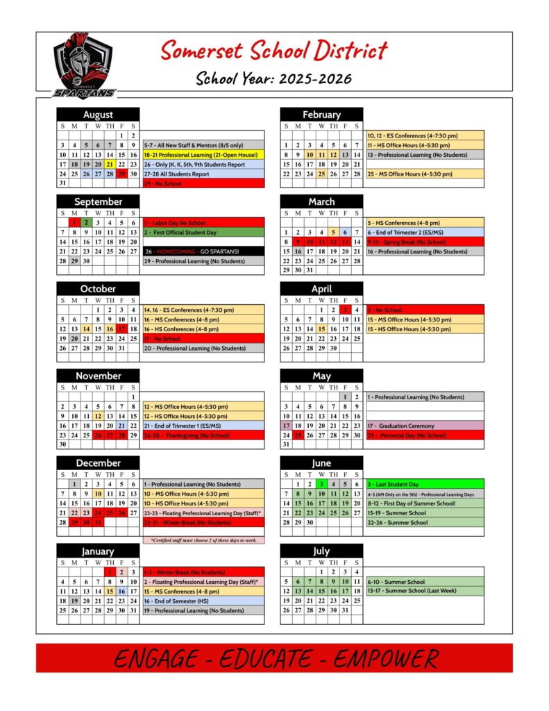 Somerset School District calendar