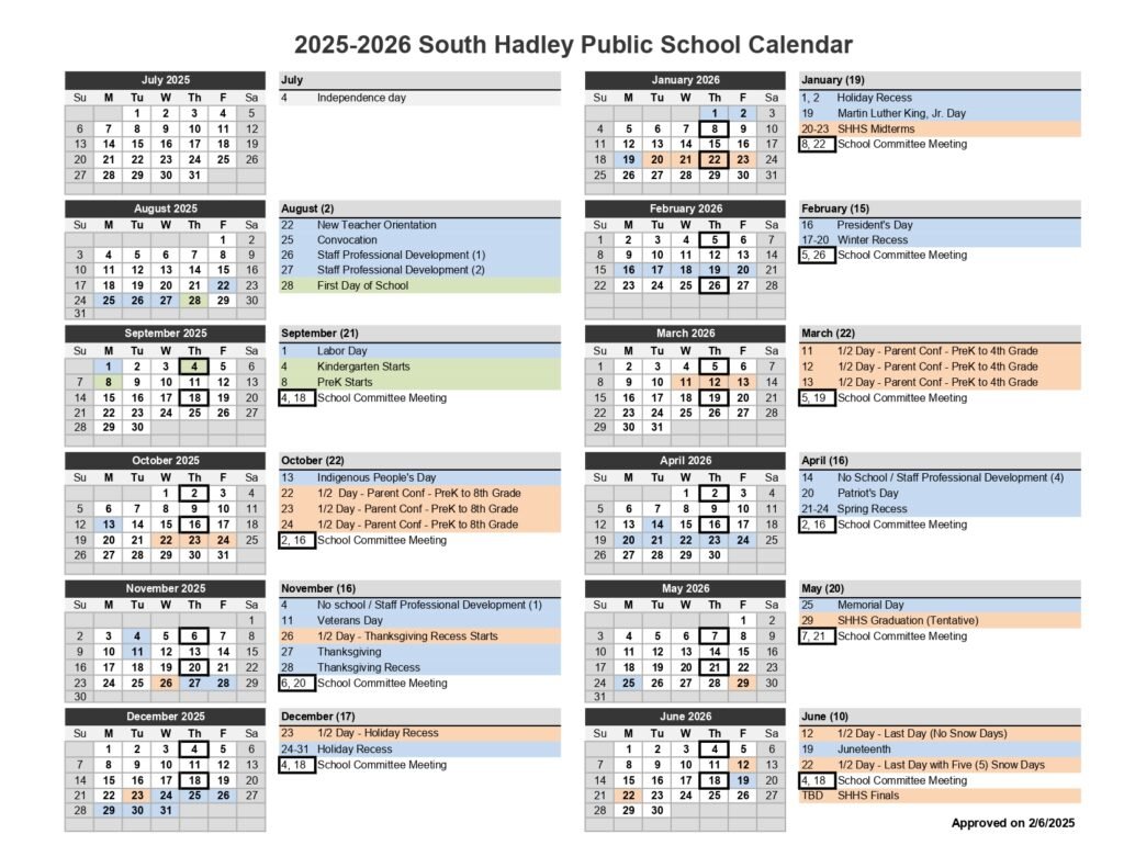South Hadley Public Schools CALENDAR