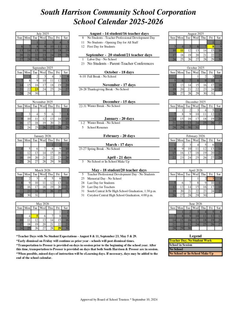 South Harrison Community School Corporation calendar
