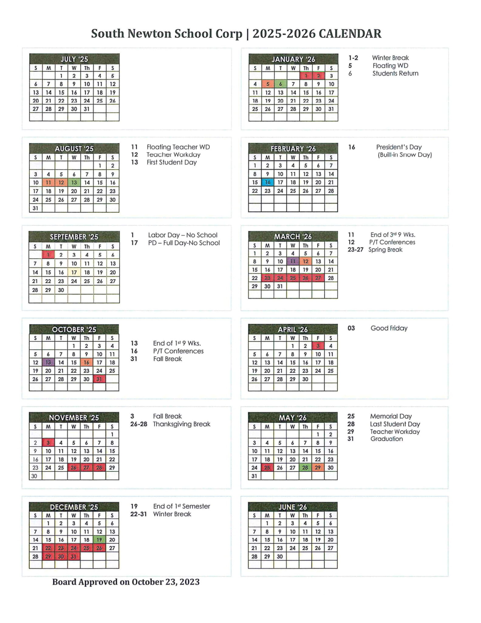 South Newton School Corp Calendar 2526 Revised [PDF] EduCounty