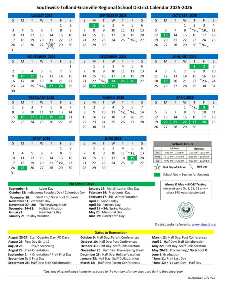 Southwick-Tolland-Granville Regional School Calendar