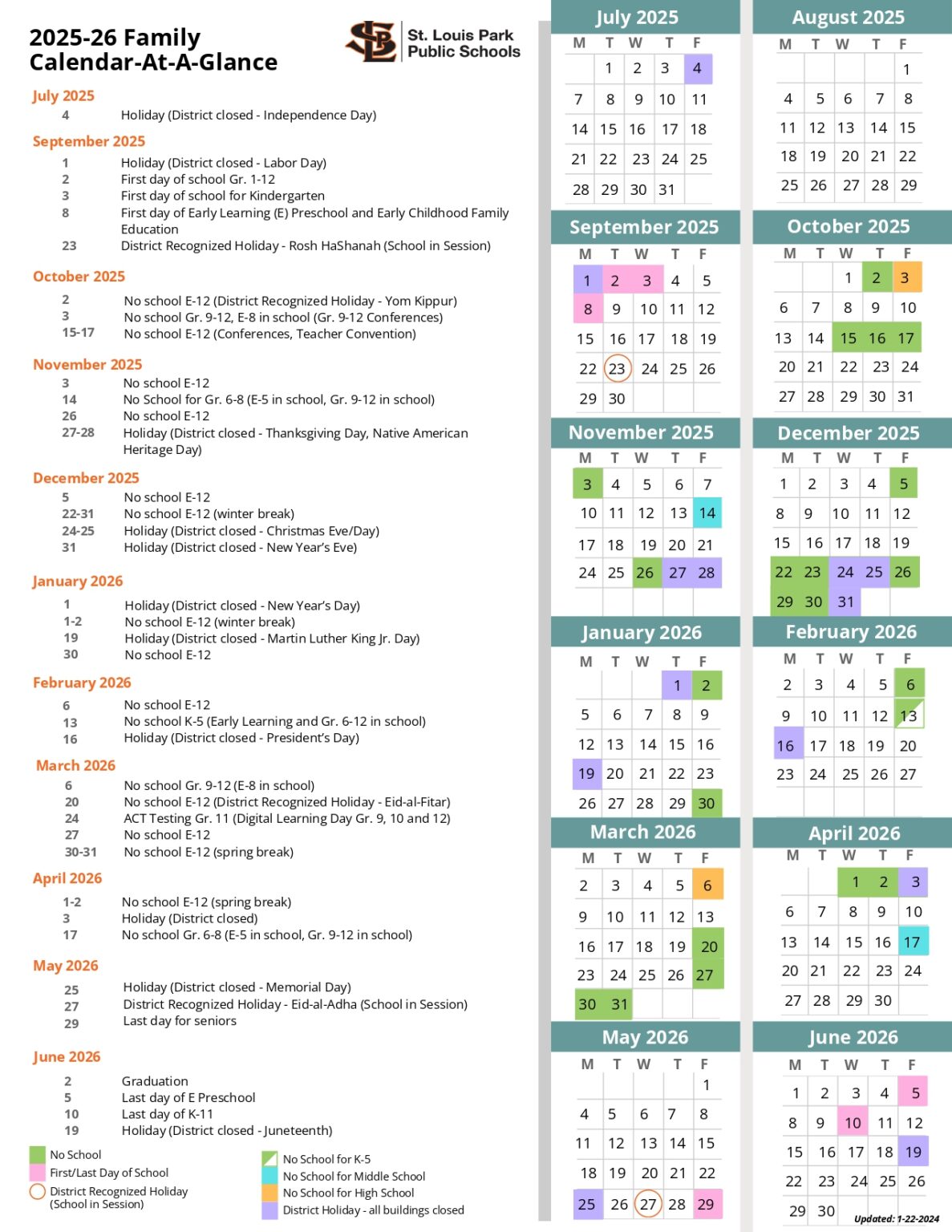 St Louis Park Public Schools Calendar 25 26 Revised PDF EduCounty