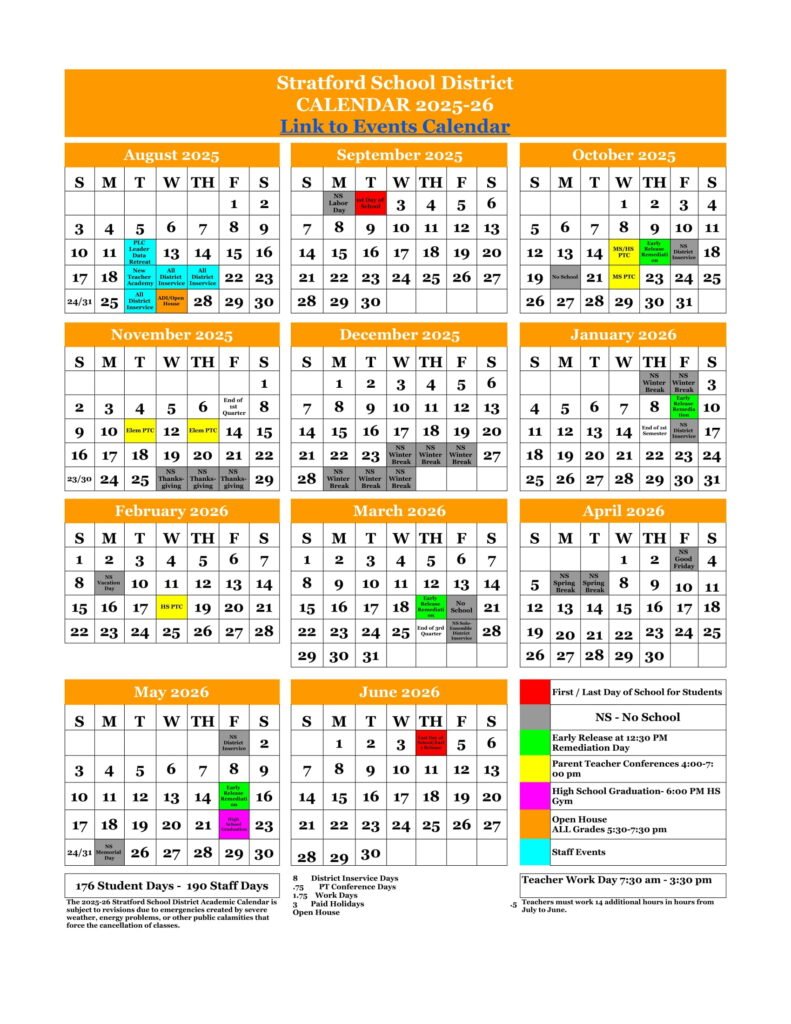 Stratford School District CALENDAR