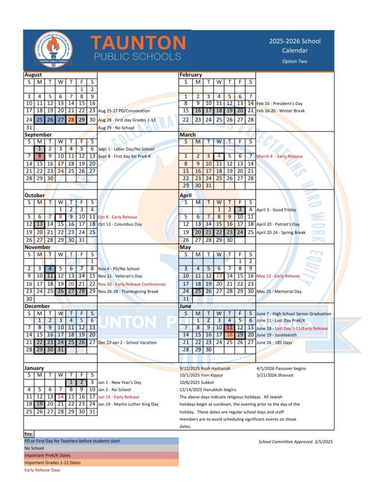 Taunton Public schools calendar