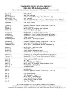 Tomorrow River Schools WI CALENDAR