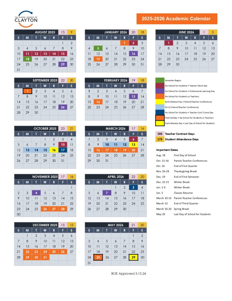 The School District Of Clayton Calendar 25 26 Revised PDF EduCounty