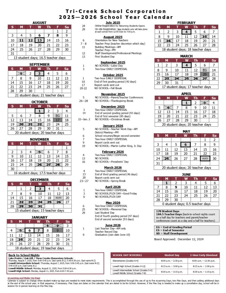 Tri-Creek School Corporation CALENDAR