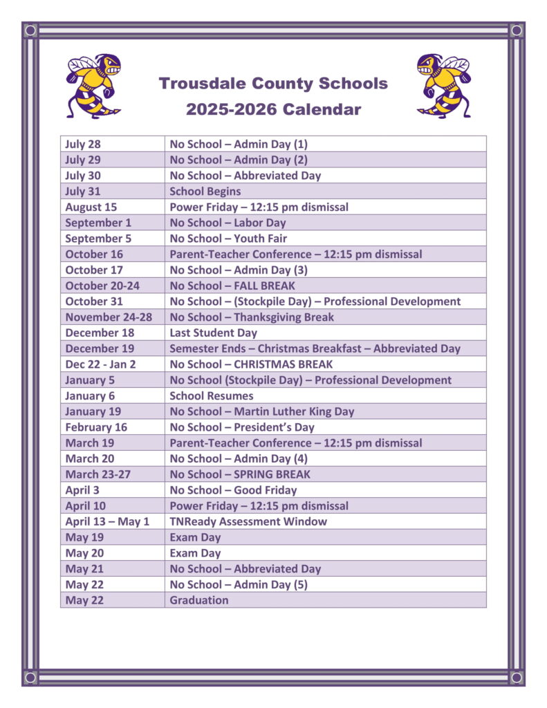 Trousdale County Schools TN Calendar 25 26 Revised PDF EduCounty