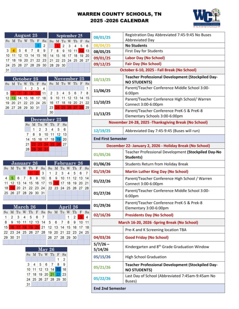 Warren County Schools TN Calendar 2526 Revised [PDF] EduCounty