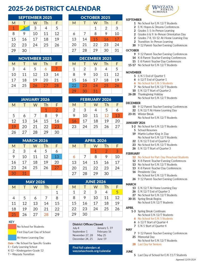WAYZATA PUBLIC SCHOOLS 25-26 calendar