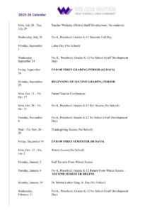 MSD OF WAYNE CALENDAR