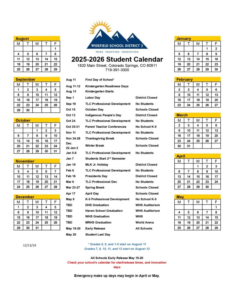 widefield school calendar